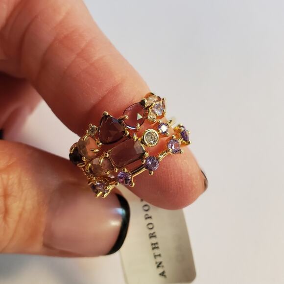 Anthropologie Stacked Birthstone Ring Set trio February Purple NWT Size 6 - Picture 8 of 11